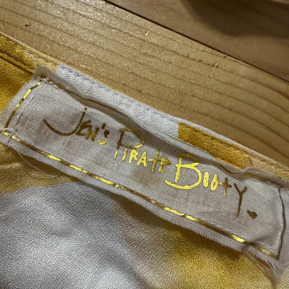 Jens Pirate Booty top shirt sz S yellow check gingham one sleeve shoulder tie - Picture 7 of 9